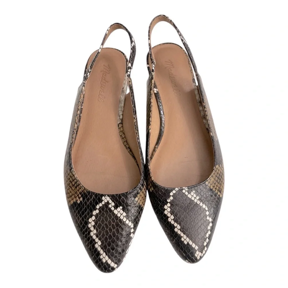 Madewell Margot Flats Brown Leather Snake Multi Print Slingback Shoes Size 7